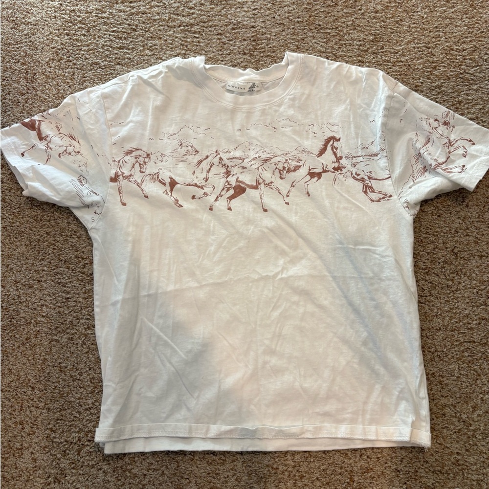 Altar'd State White Tee with Brown Horse Graphic
